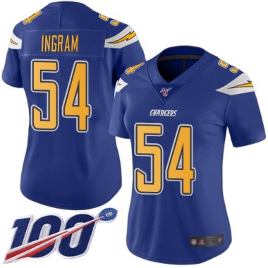 Los Angeles Chargers NFL Football Melvin Ingram Electric Blue Jersey Women Limited  #54 100th Season Rush Vapor Untouchable->women nfl jersey->Women Jersey